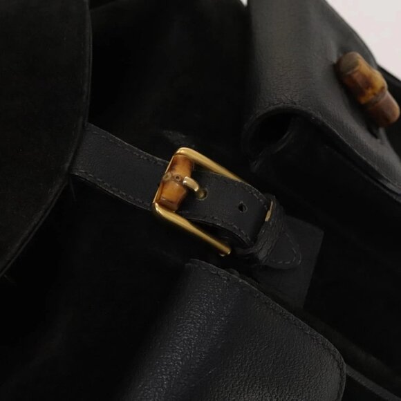 GUCCI Bamboo Backpack Suede Leather Black Gold main image 6